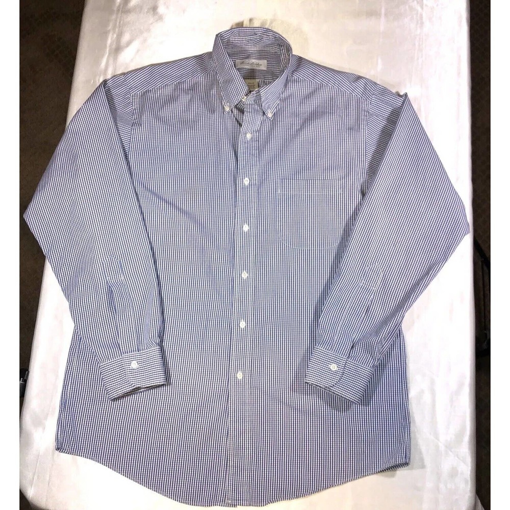 Brooks Brothers Button Shirt Mens Gingham Blue White Stripe Shirt Sz 151/2 - 34